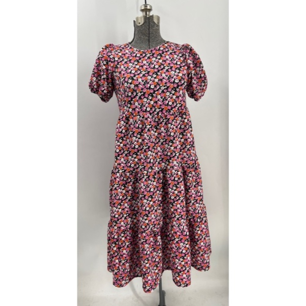 ASOS DESIGN Petite midi tiered smock dress in pink floral print 4 p